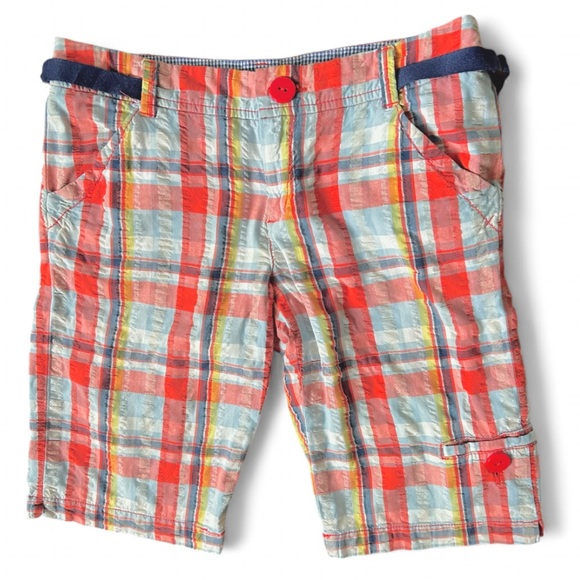 Taikonhu Pants - TAIKONHU Seersucker Plaid Patchwork Bermuda Shorts Preppy Coastal Y2K Style | S